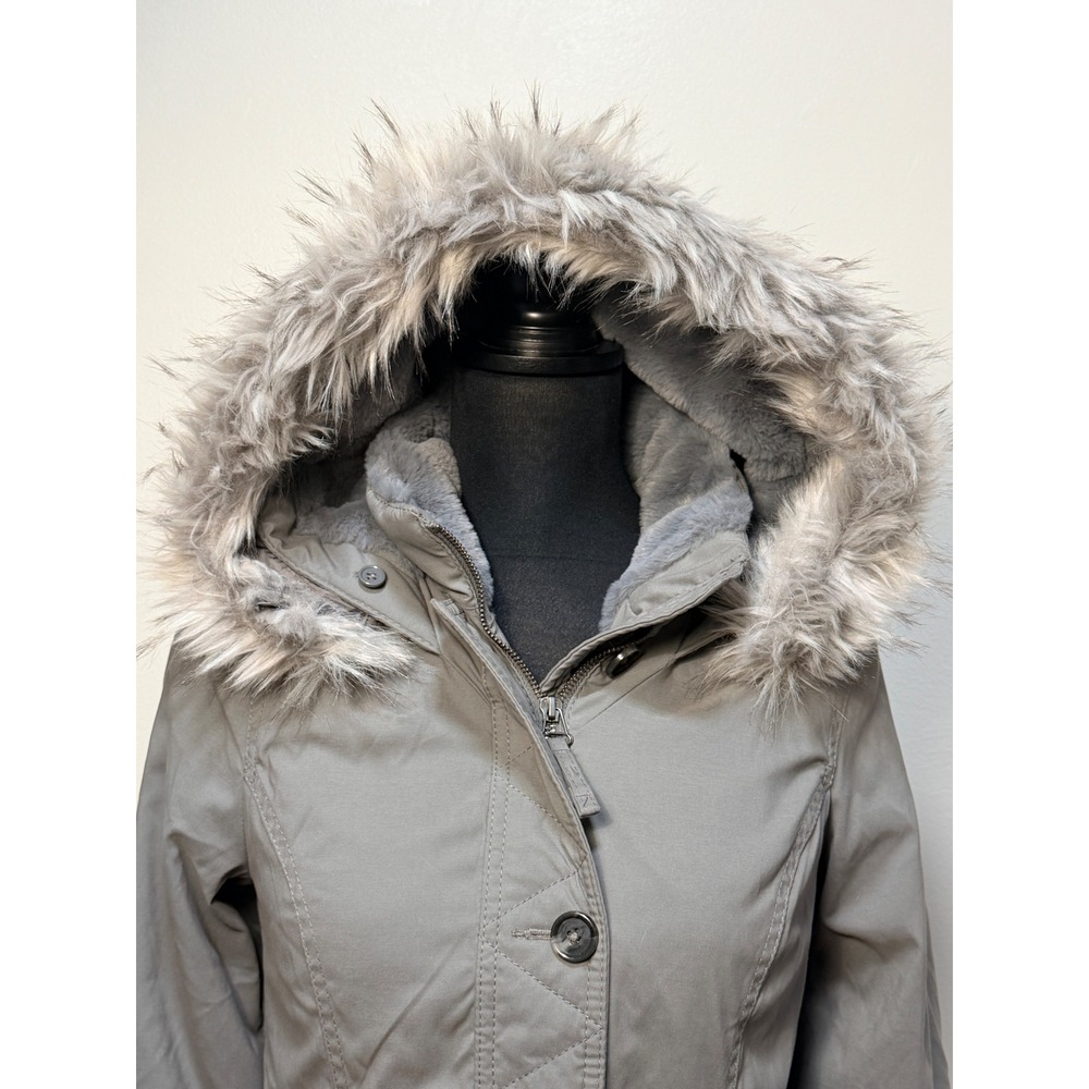 Y2K Hollister Parka XS Heritage Collection Gray Faux Fur Hooded Utility Jacket